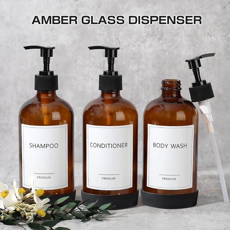Gmisun Glass Shampoo and Conditioner Dispenser with Silicone Boot, Shower Soap Dispenser Bottles with Labels, Refillable Shampoo Conditioner Body Wash Dispensers - Image 5